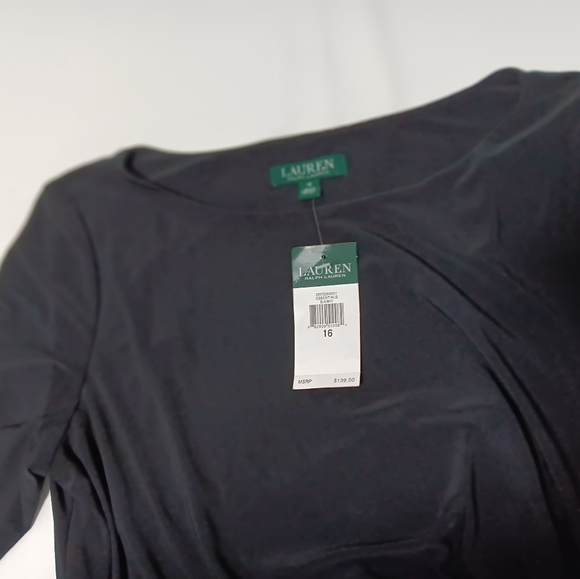 Lauren Ralph Lauren Ladies side rouching Black and white Long Sleeve Dress. 16 - Picture 8 of 9